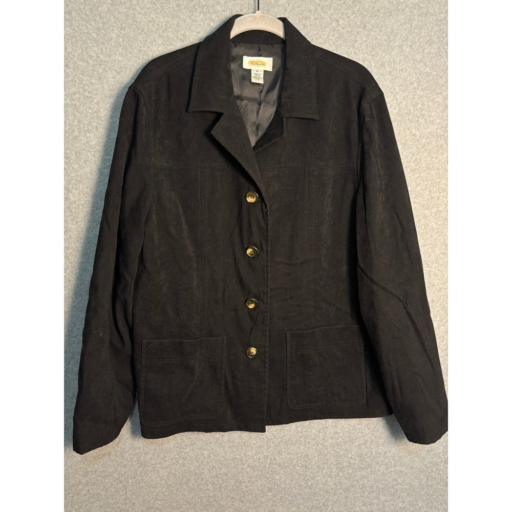 Talbots Women's Black Button Front Blazer Jacket M‎ Stretch Career Classic